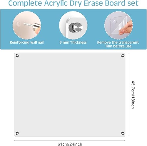 Miniatura 2 de Ctosree 2 tableros de acrílico transparente de borrado en seco para pared, tablero de notas acrílico reutilizable de 24 x 18 pulgadas, para colgar,