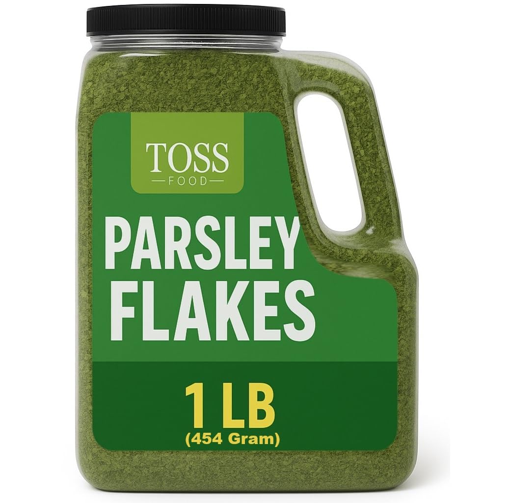 Toss European Dried Parsley Flakes Bulk 16 OZ -Medium Cut Parsley Seasoning - Great Addition to Cooking,Soups, Salads and Baking - Great Source of Fiber, Calcium & Iron