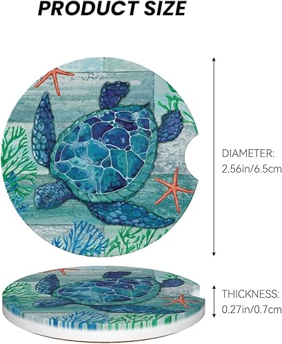 Miniatura 4 de Portavasos de automóvil de tortuga marina, paquete de 2 posavasos de cerámica absorbente para portavasos de automóvil, accesorios de automóvil,