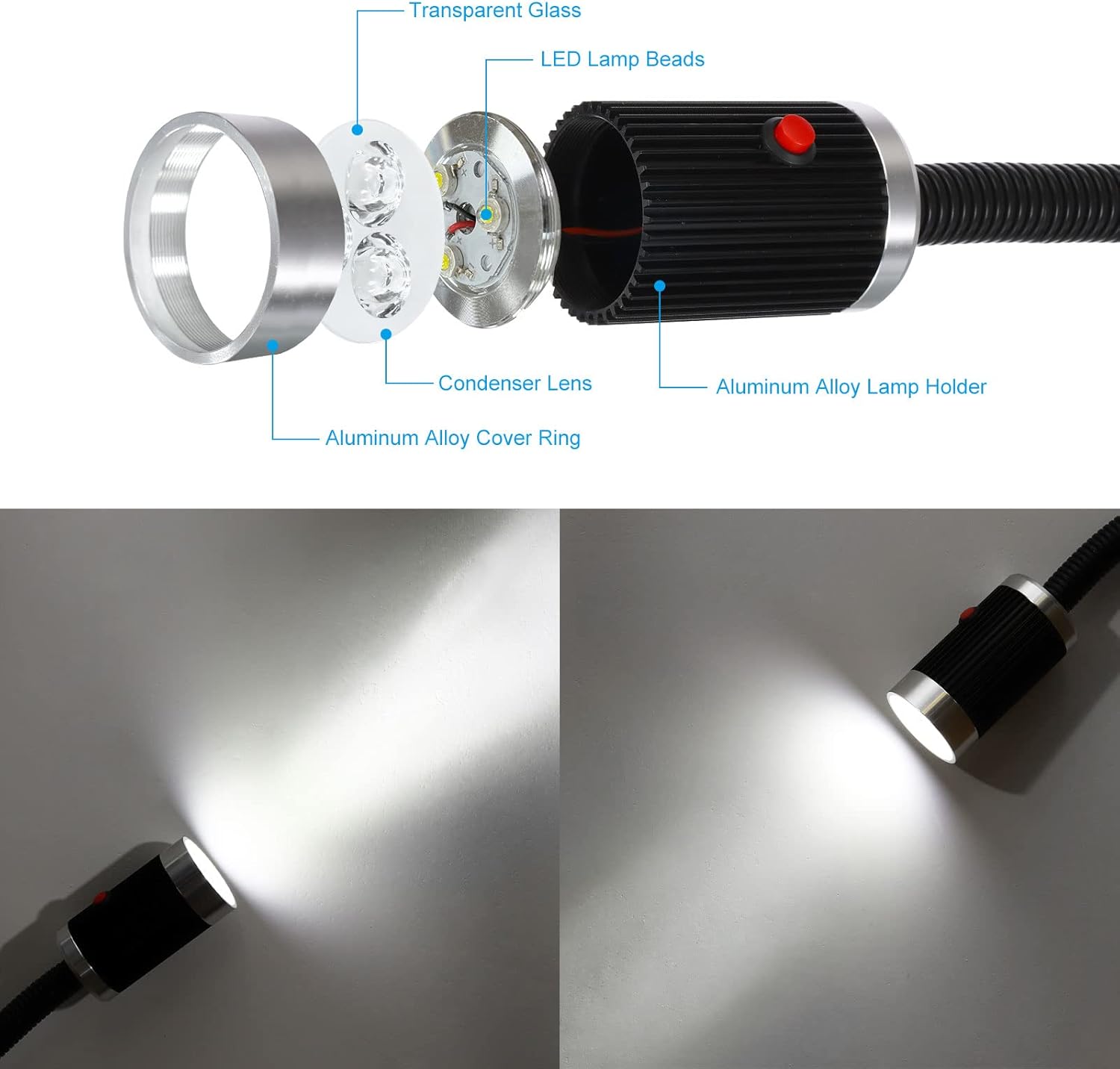 PATIKIL Magnetic Work Light, 1080 Lumen LED Work Lamp 9W 120V Flexible Gooseneck Machine Light with Switch Magnetic Base for Workshop Lathe Milling Drill Press