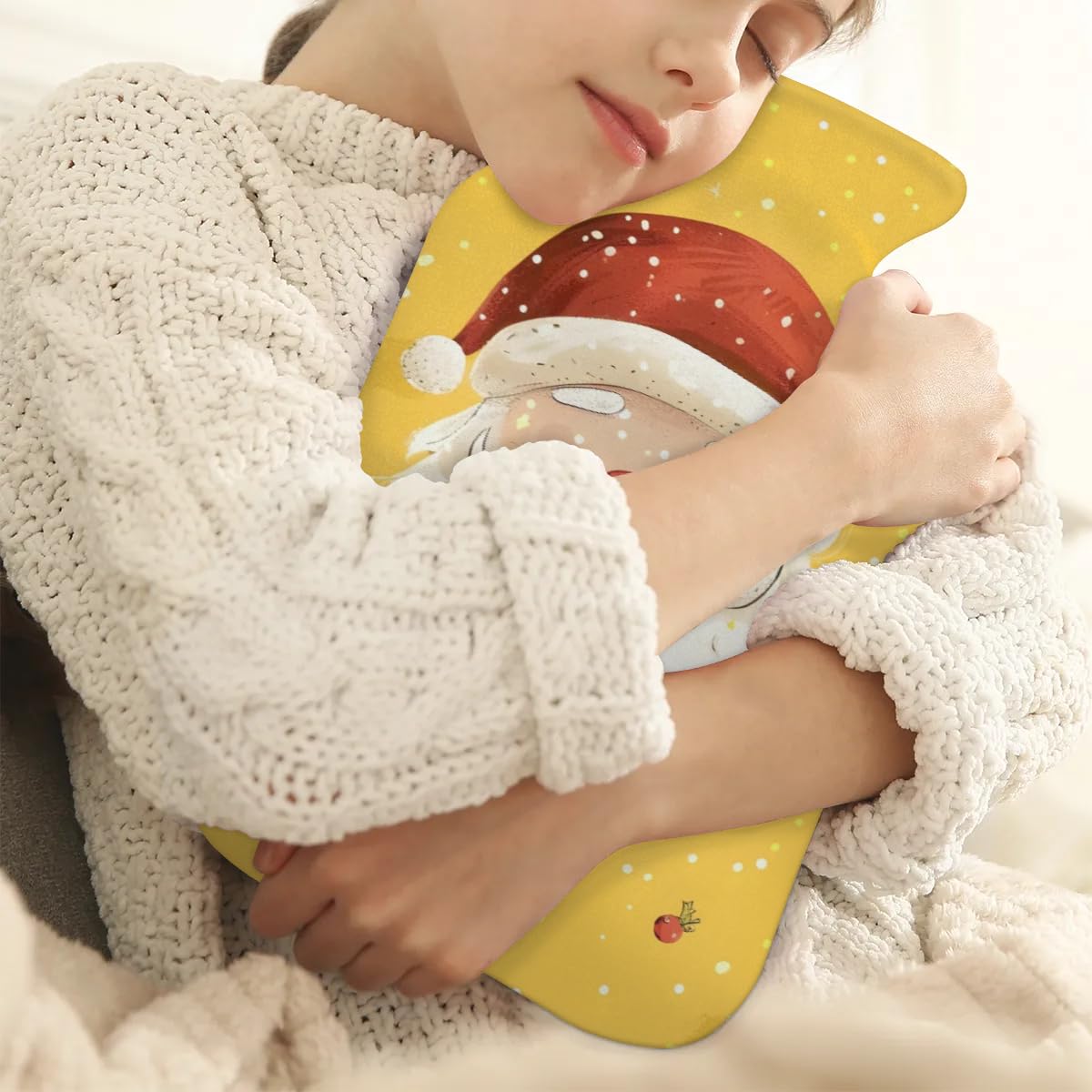 Hot Water Bottle with Soft Cover,2L Dreamy Santa Claus Hot Water Bag for Hot and Cold Compress, Hand Feet Warmer, Watercolor Santa Claus Rubber Hot or Cold Water Bottle Halloween Christmas Decorations