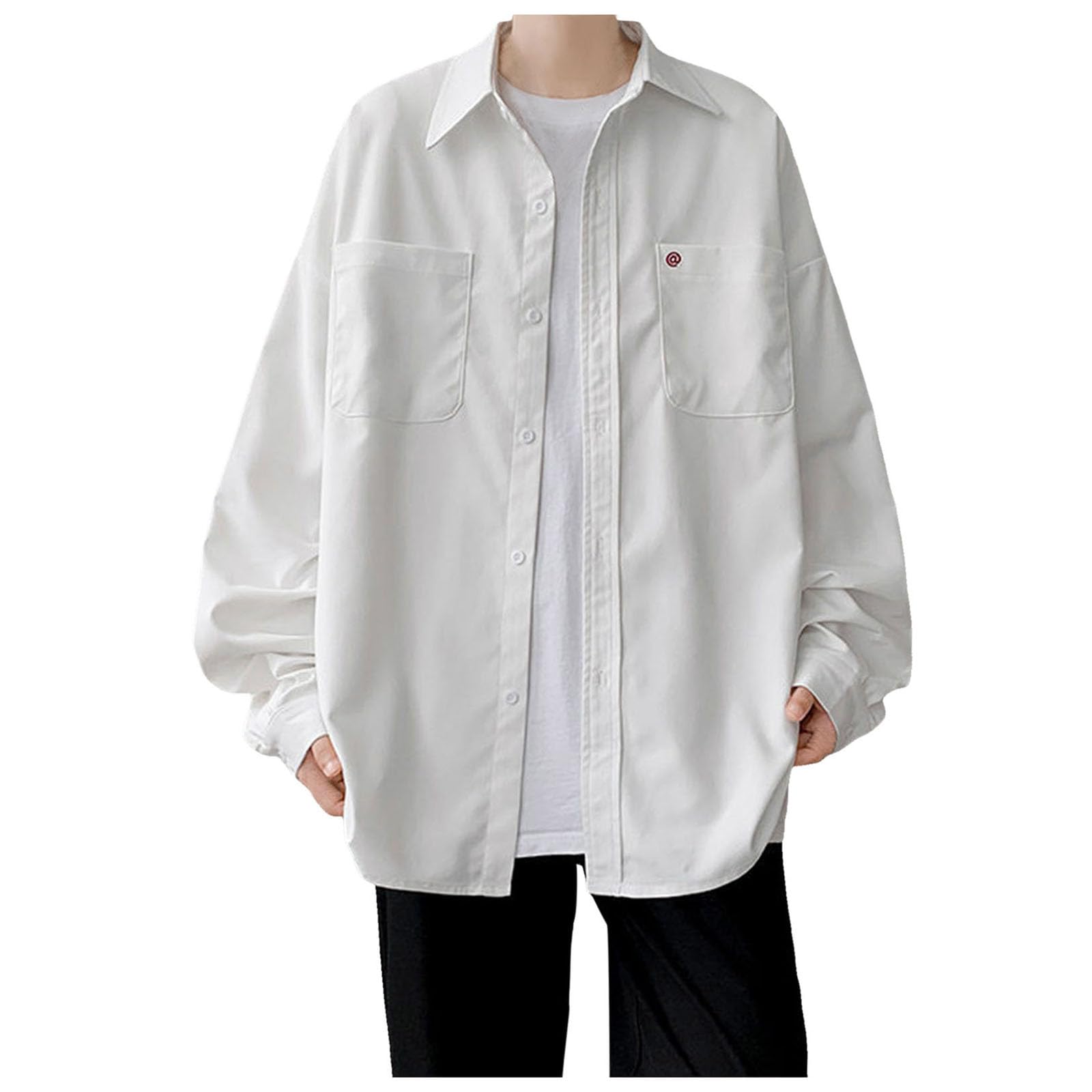 Genérico Camisa Hombre Algodon Camisa Hombre Manga Larga Verano Antiarrugas Camisa Retro Manga Larga de Color Sólido Hombres Camisas Hombre Manga Larga Blanca de Vestir