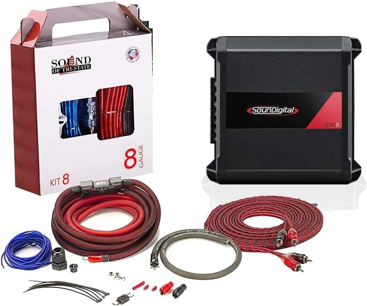 Soundigital 400.4 EVOX 4 Ohm 4 Channel Compact Amplifier Bundled with + (1) 8Ga Amplifier Wiring Kit