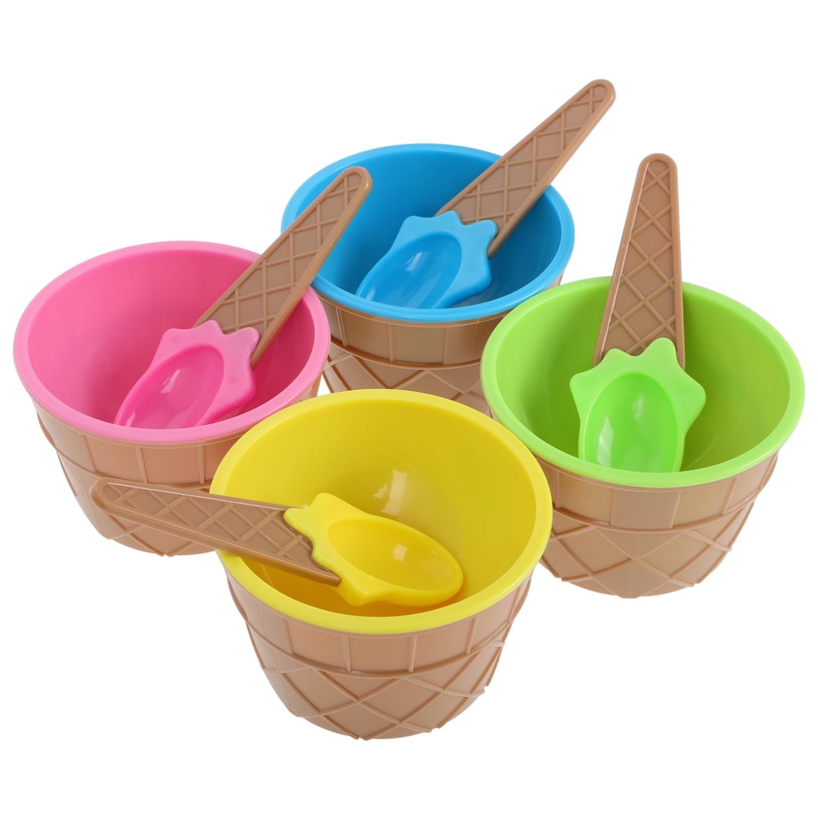 Cabilock Cartoon Designed Ice Cream Bowl and Spoon Set 4pcs Dessert Serving Cups