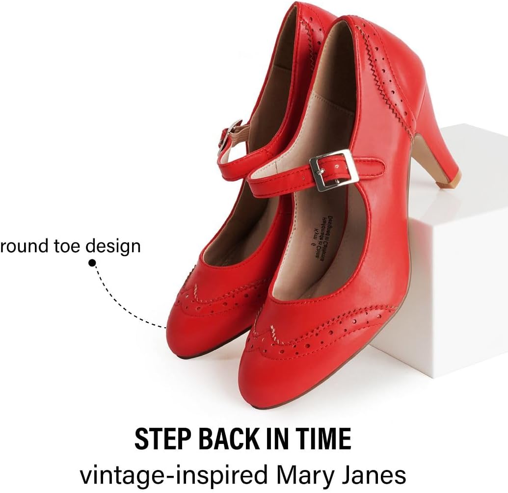 J. Adams Mary Jane Oxford Pumps - Cute Low Kitten Heels - Retro Round Toe Shoe with Ankle Strap - Kym - Image 5