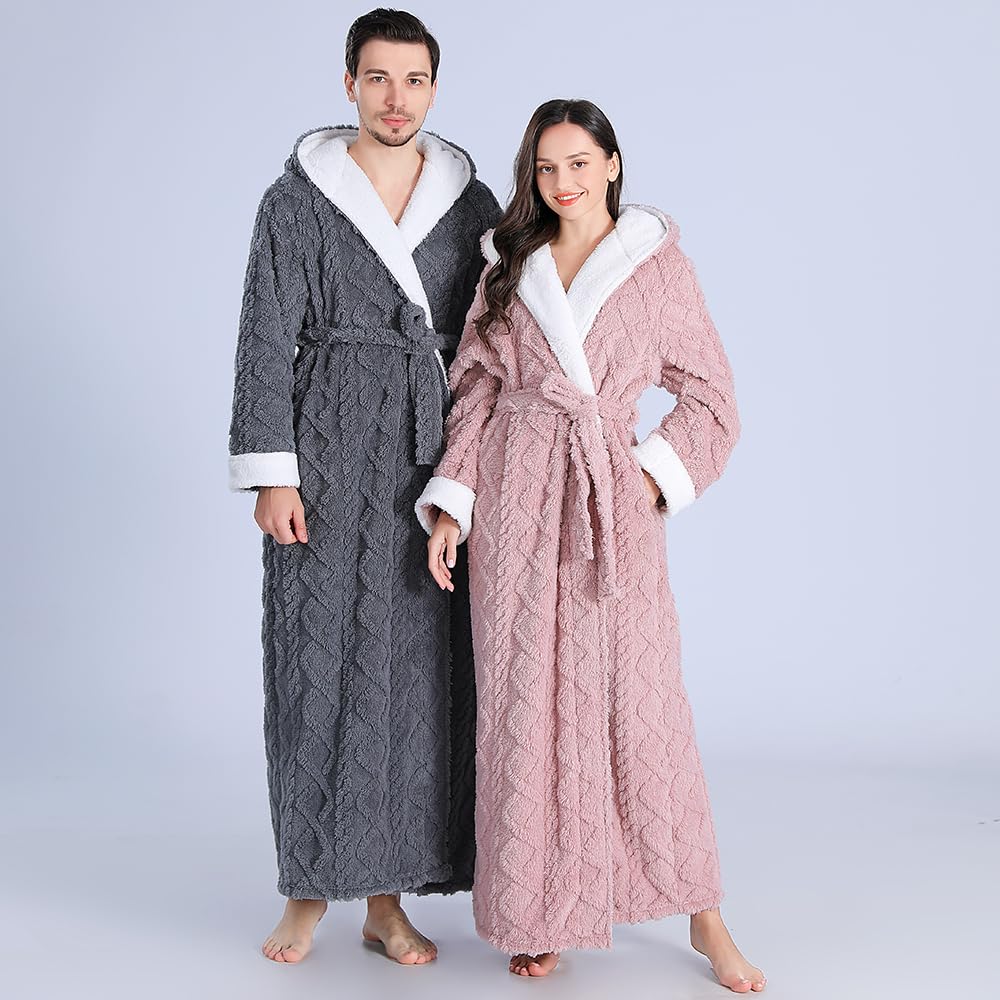 Oksun Womens Long Dressing Gown Robe Full Length Ladies Fluffy Plus Size Fleece Hooded Winter Warm Bathrobe