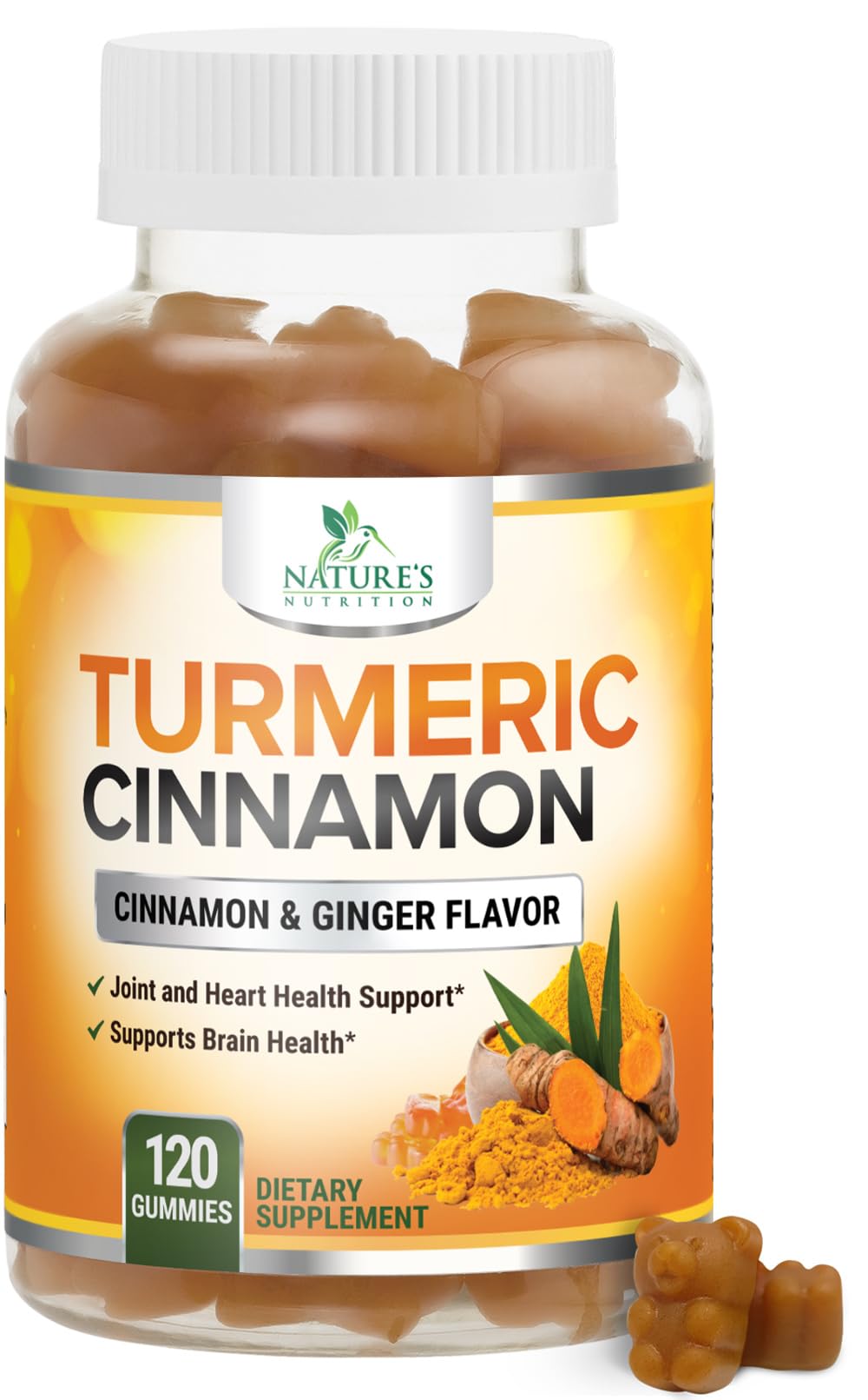 Turmeric Curcumin Supplement Gummies - 95% Curcuminoids with Turmeric Ginger, Black Pepper for Best Absorption, Nature's Vegan Joint Support, Non-GMO, Gluten Free, Tasty Cinnamon Flavor - 120 Gummies 120 Count (Pack of 1)