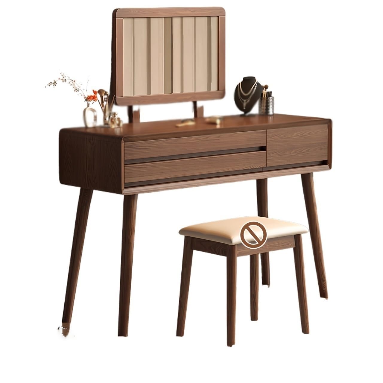 asdchZen Elegant Modern Minimalist Solid Wood Vanity Desk With Mirror-Chic Writing Table & Storage Cabinet For Home Office Enhance Productivity & Nization With Stylish Furniture S