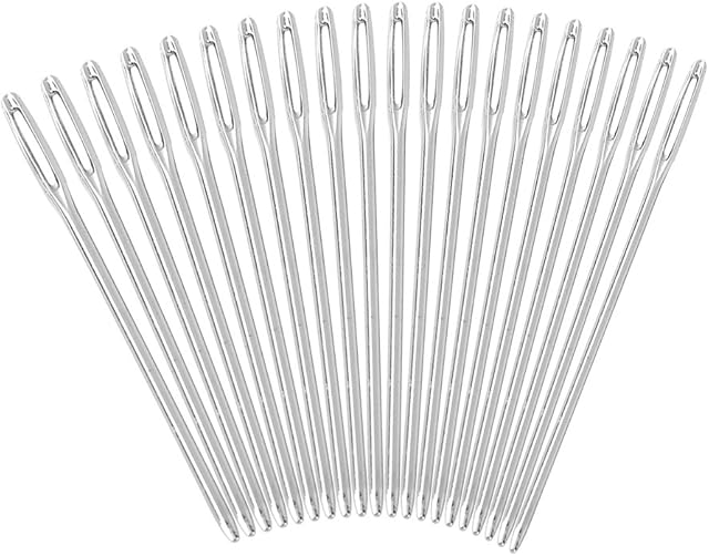 Walfront 20pcs Big Eye Sewing Needle Silver Large Round Eye Blunt Knitter Quilting Needles for Sewing Embroidery 52mm Length