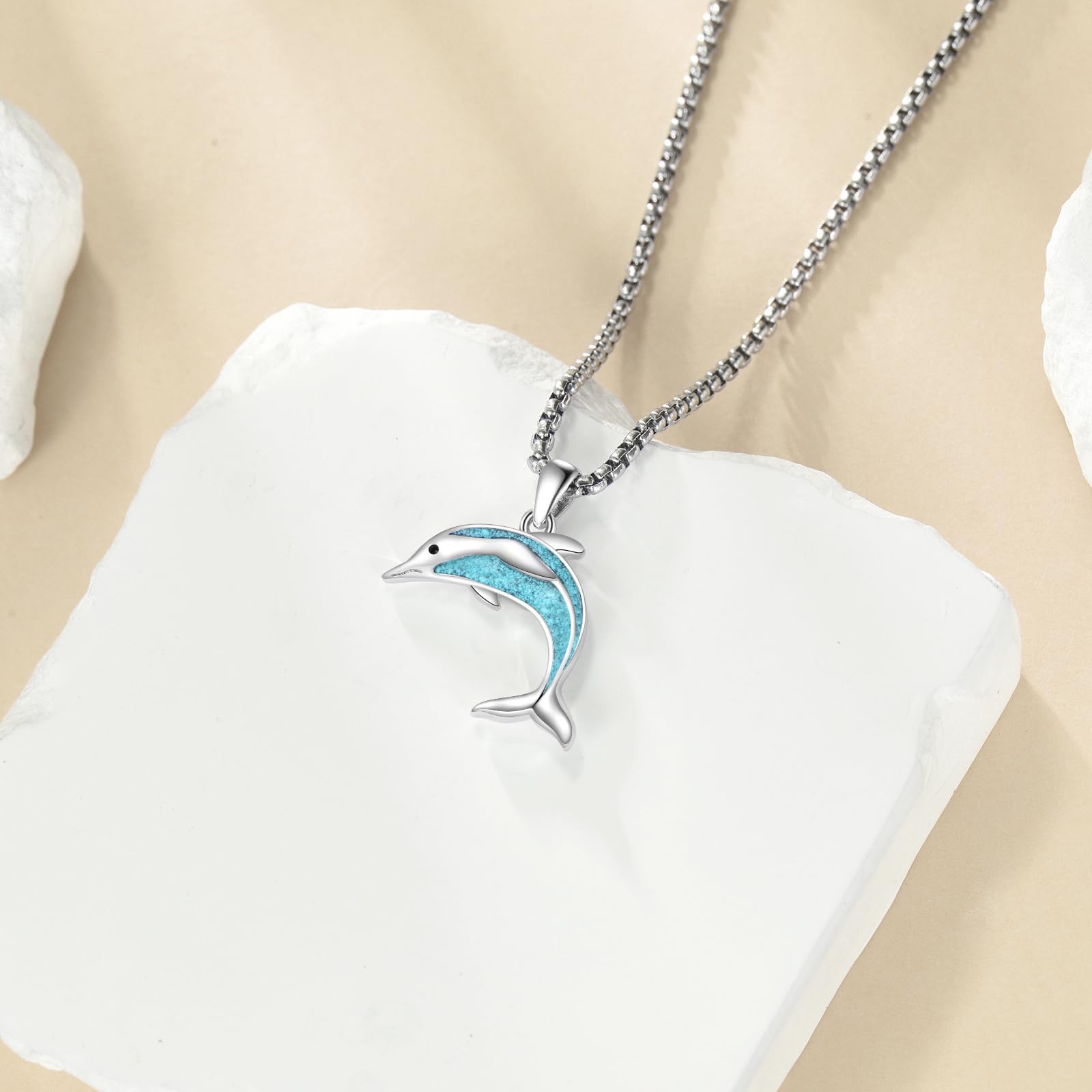 Delfin kette Halskette 925 Sterlingsilber Delfin Türkis Ozeantier Anhänger Halskette Strand Valentinstag Schmuck für Damen Herren