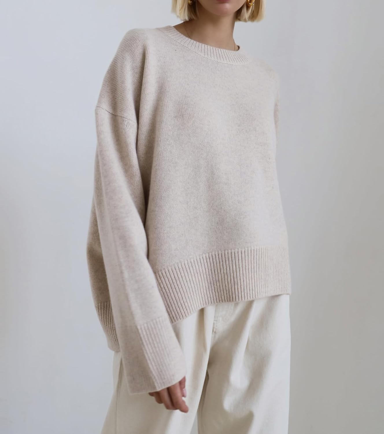 Ckikiou Oversized Crewneck Cute Slouchy High Low Sweater for Women Fall Winter Casual Long Sleeve Soft Knitted Pullover Top - Image 2