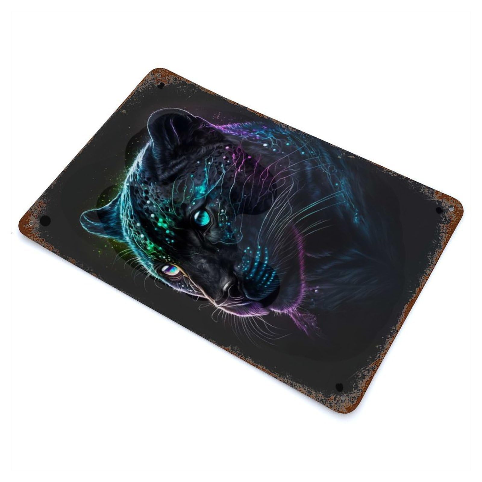 Black Panther with Neon Glow Decorative Tin Sign 11.8"x7.9", Ideal for Cafe, Home Bar And Lounge Decor