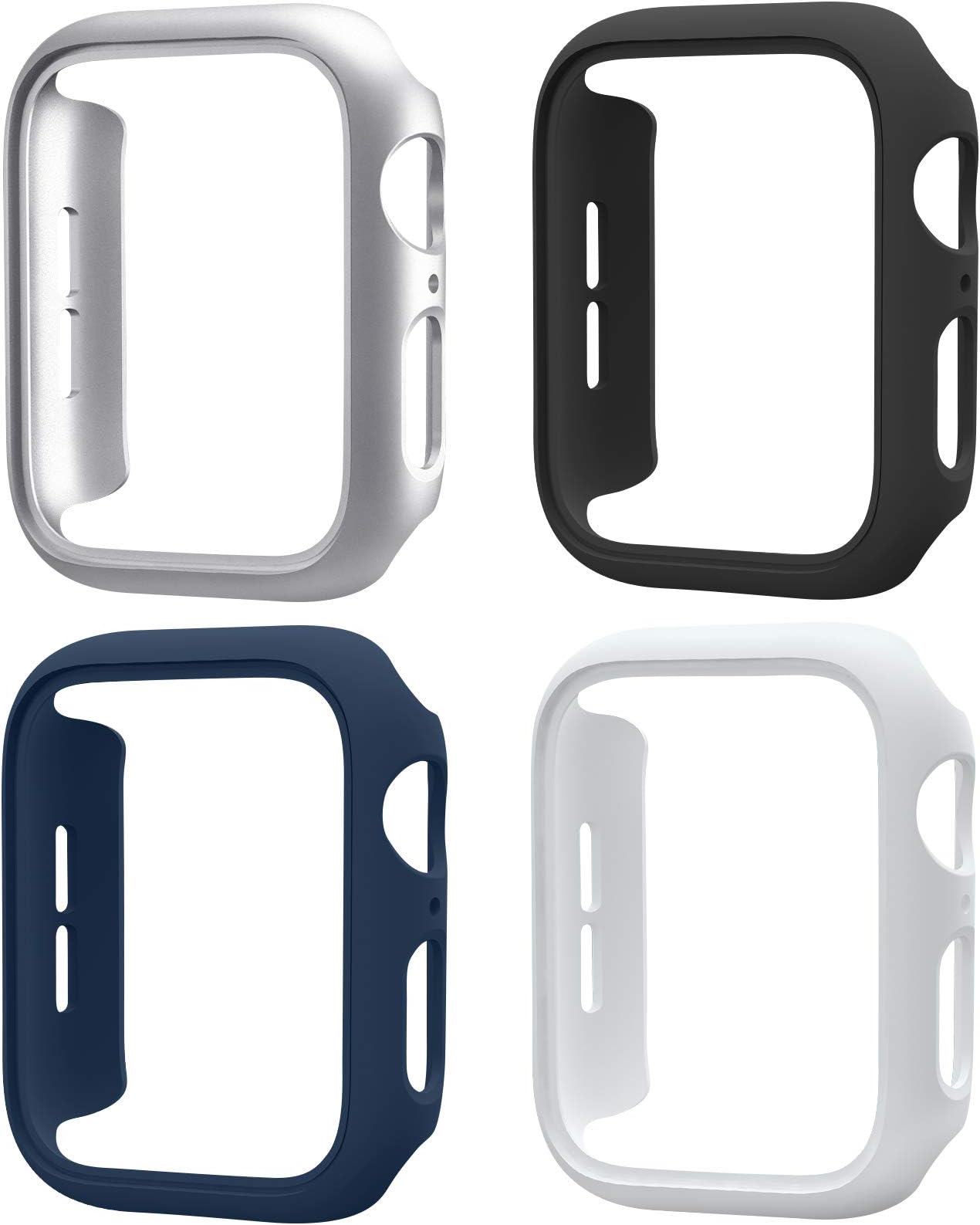 Mugust4 Pack Compatible for Apple Watch Case 42mm [NO Screen Protector] Series 3 2 1, Hard PC Bumper Case Protective Cover Frame Compatible for iWatch 42mm, Silver/White/Black/Navy Blue