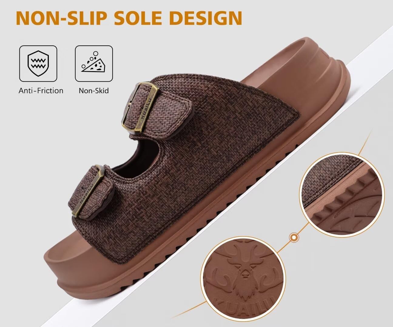 KuaiLu Womens Sandals with Arch Support Comfortable Orthopedic Cushion Recovery Slides Summer Fashion Leather Double Buckle Casual Slip On Plantar Fasciitis Shoes for Indoor&Outdoor (US Size 6-12) - Image 6