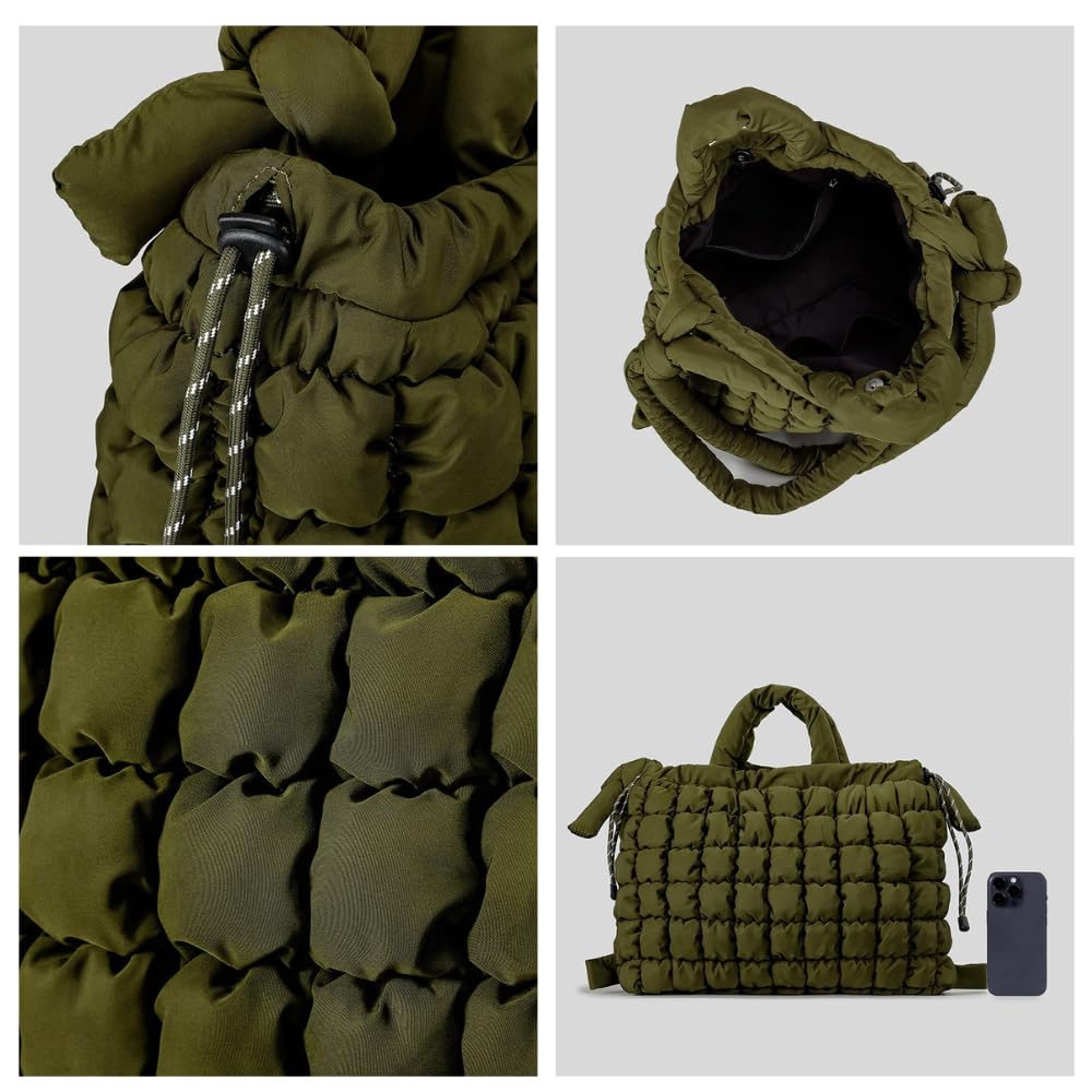 JHTPSLR Quilted Puffer Tote Bag for Women Puffy Shoulder Bags Large Handbags Hand Tote for Casual Work Travel (Black)