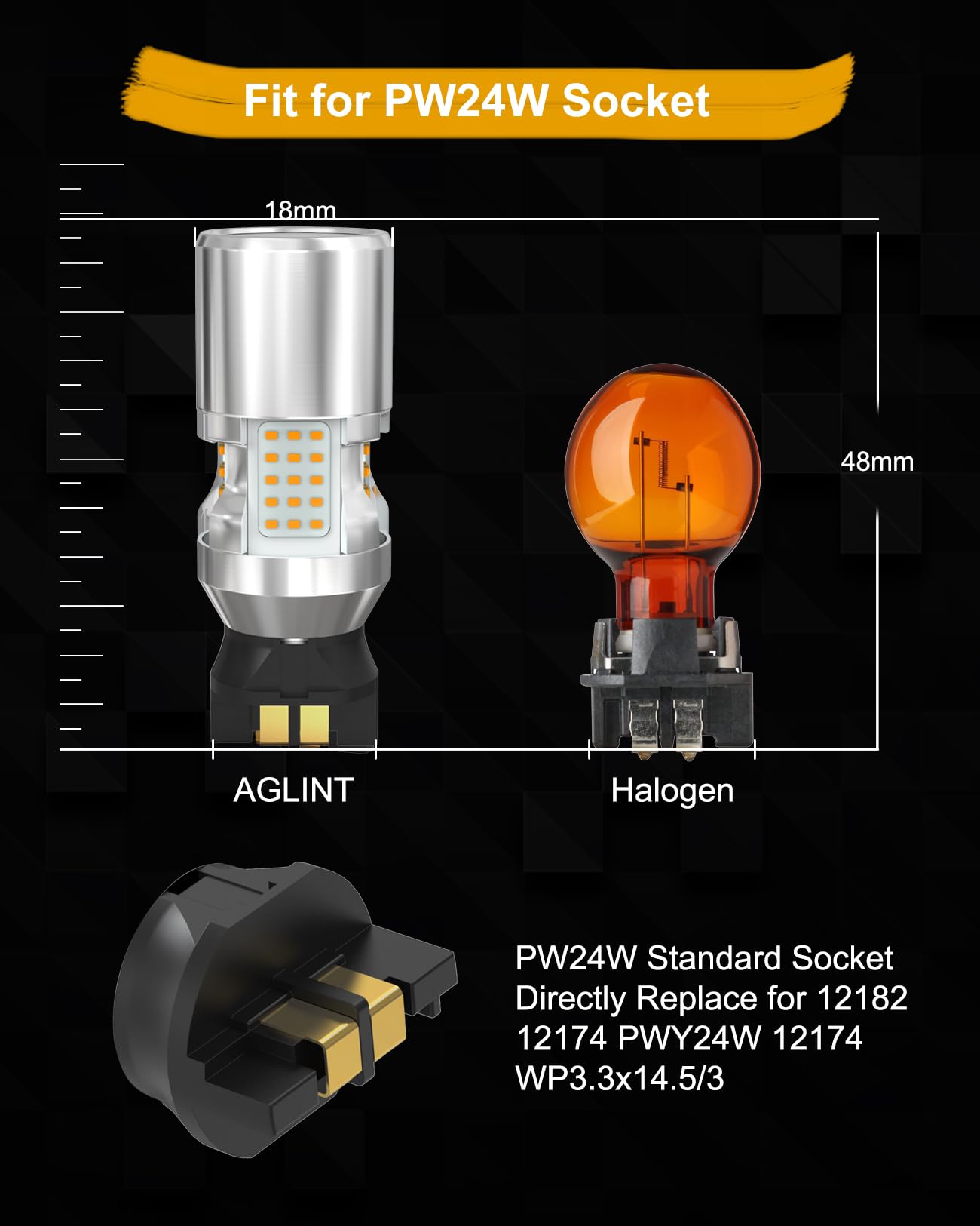 PWY24W PW24W LED Lampadine CANBUS Senza Errori Anti Hyper Flash per Auto Luci Indicatori di Direzione compatibili con i3 A4 A5 Yeti CC Ambra/Giallo 2PCS