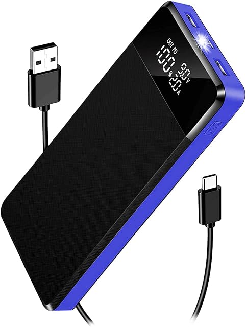 Portable Charger, 30000 PD20W USB C Fast Charging Power Bank with 3 Output & 3 Input, LED Screen Display, LED Flashlight, Portable Battery Pack Suitable for Smart Phones, Tablets and More (Blue)