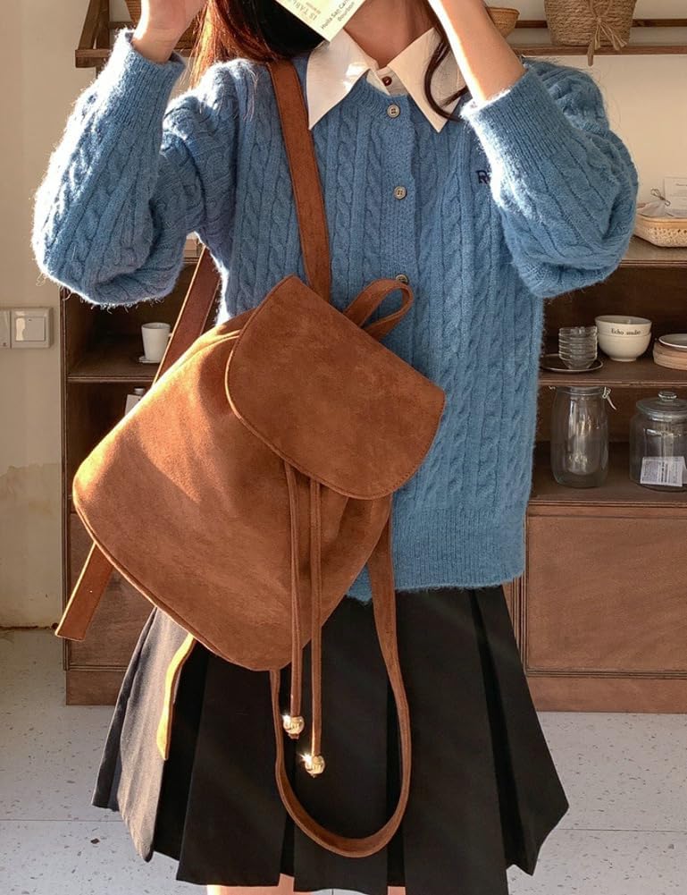 Obosoyo Faux Suede Backpack Women Fall Frosted Shoulder Crossbody Bag Flap Top Mini Rucksack Purse Travel Daypacks - Image 2