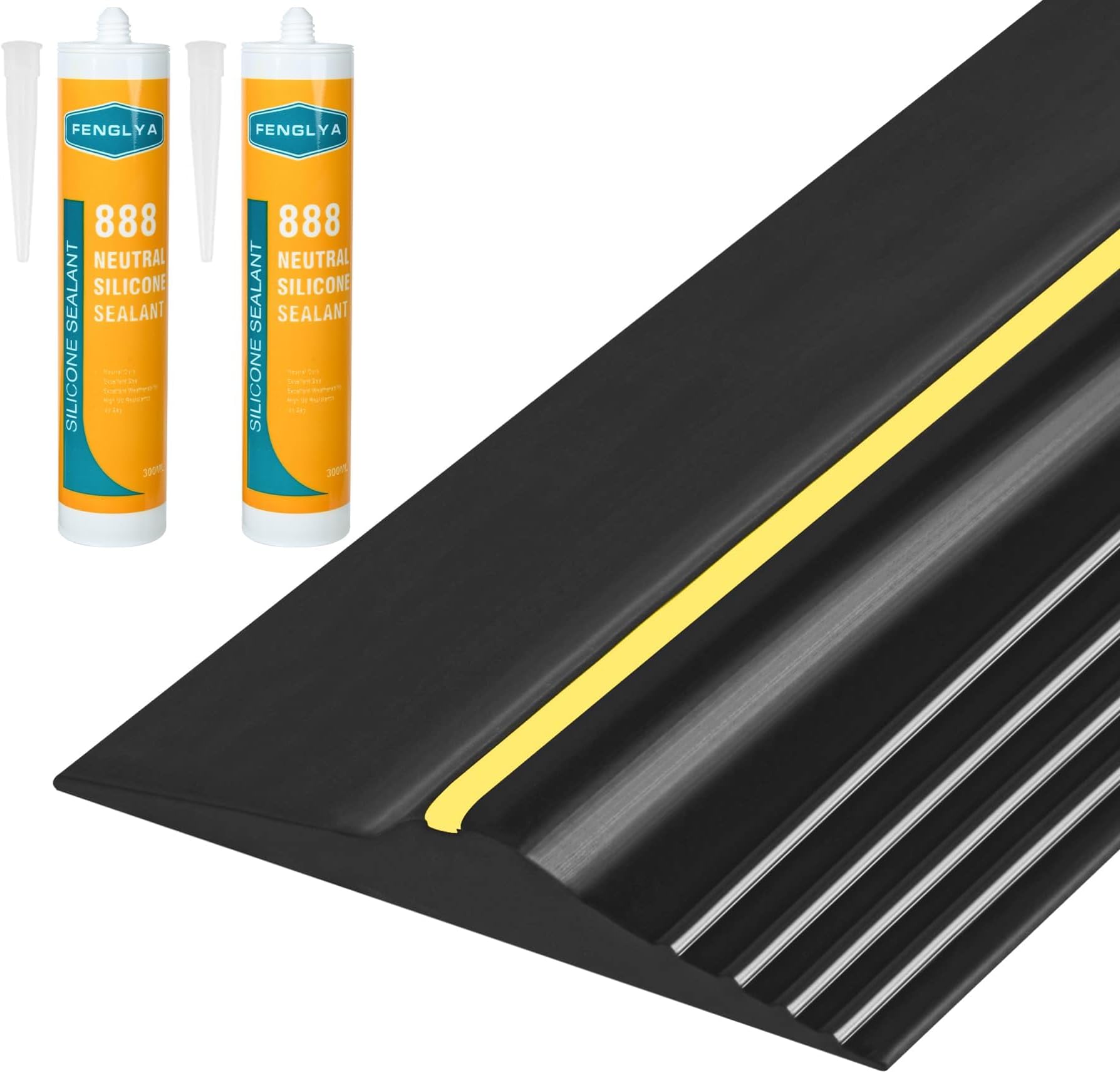 20Ft Universal Garage Door Bottom Threshold Seal Strip with 20oz Glue Gel, Weatherproof Rubber DIY Weather Stripping Replacement - Black