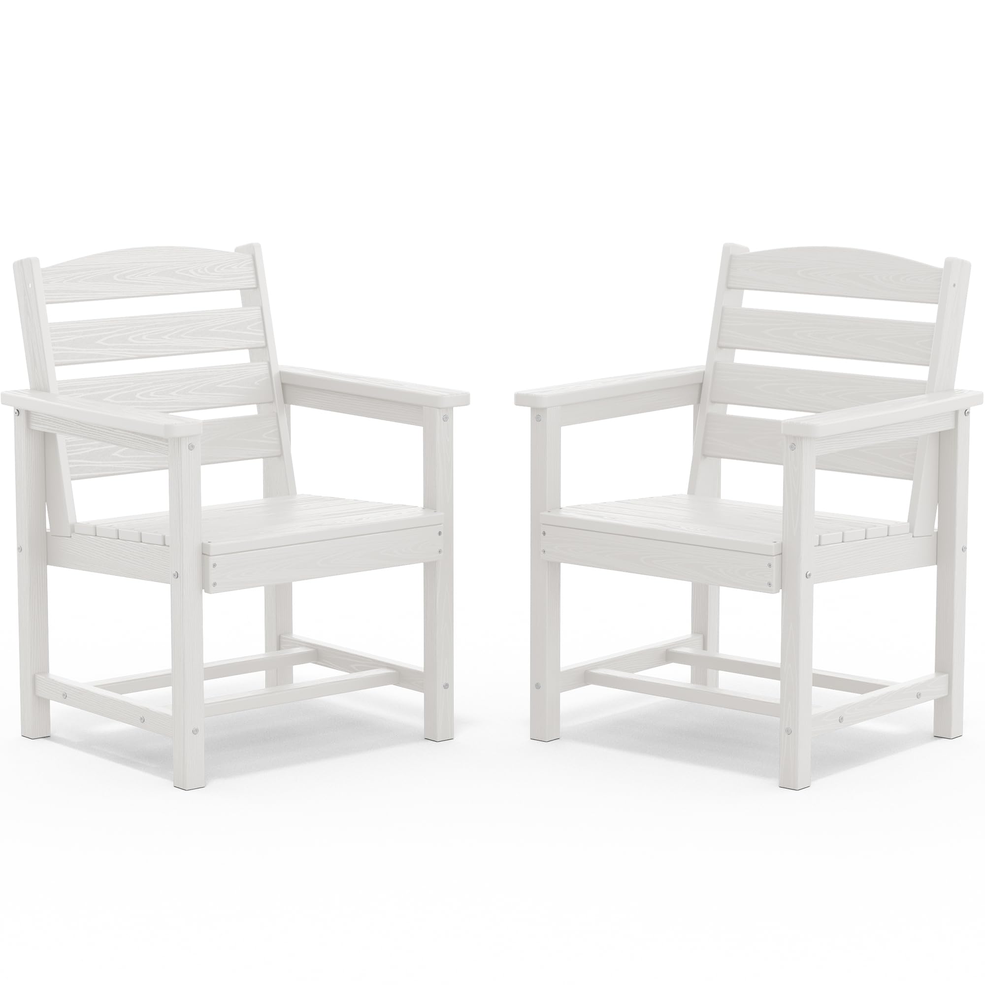 SERWALL Outdoor HDPE Dining Chairs Set of 2 with Arms &amp; Widended Seat,White