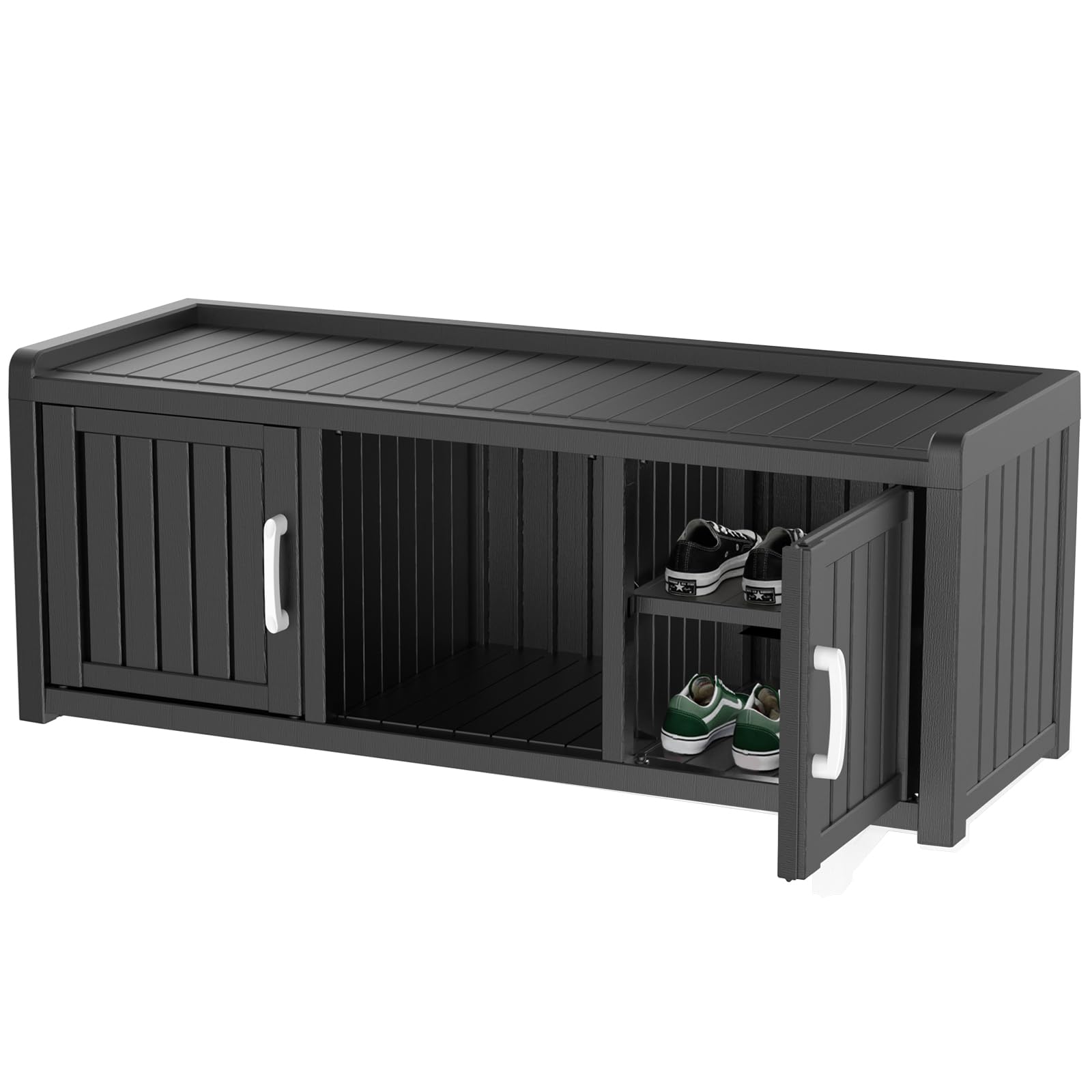 Vixzen Double Door Shoe Bench with Storage,Multifunctional Resin Storage Bench,Shoe Storage Bench for Entryway,Living Room, Bedroom（Black 46.85 *