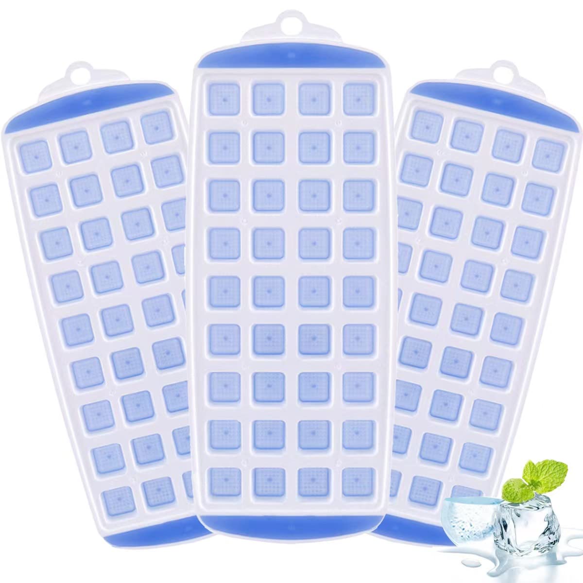 Vkarh Ice Cube Trays, 3 Pack Silicone Flexible Mini Ice Cube Molds with Removable Lids,Easy Release 108 Small Ice Cubes for Whiskey Cocktail,BPA Free and Stackable Dishwasher Safe (Blue)
