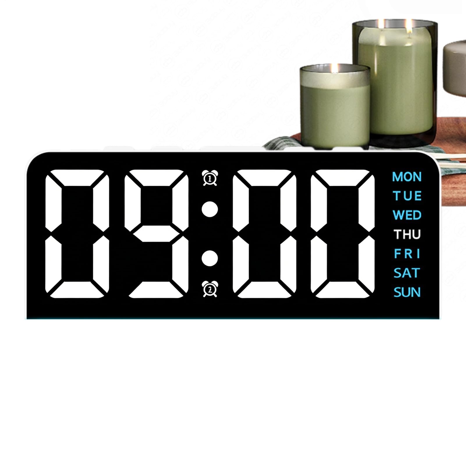 Réveil numérique portable à piles avec température et date pour table de nuit
