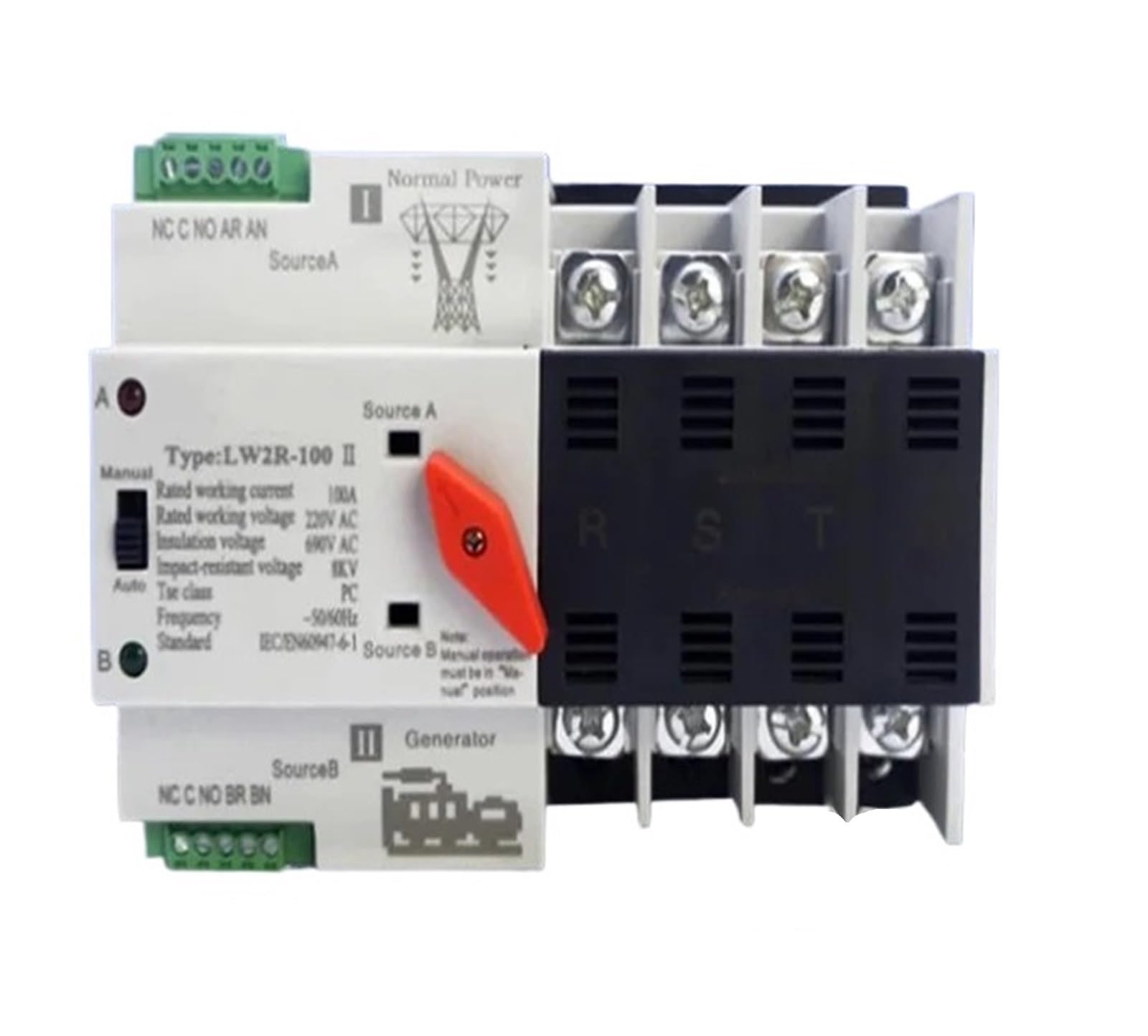 LW2R-4P 100A 220V Mini ATS Automatyczny przełącznik transferowy Przełączniki selektora elektrycznego Podwójny przełącznik zasilania