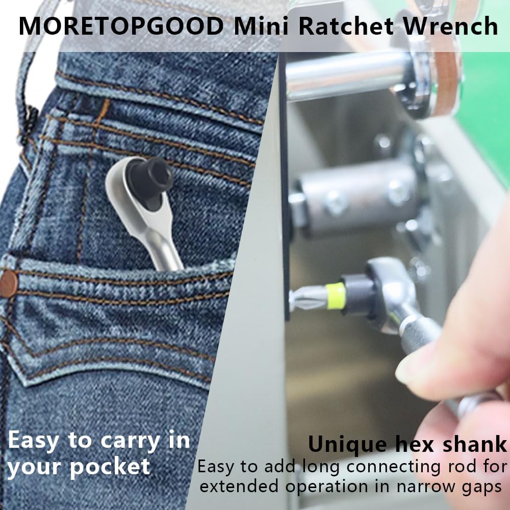 Hex Mini Ratchet Wrench - 1/4" Hex Bits Adapters, 72-Tooth Bit Driver Compatible with 1/4 Inch Socket Extensions Accessories Tool for Tight Spaces