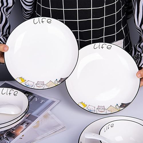 Miniatura 2 de GTTFX Lindos juegos de vajilla de dibujos animados, juego de platos y cuencos de 38 piezas para 8 personas, porcelana impresa con patrón de gato,