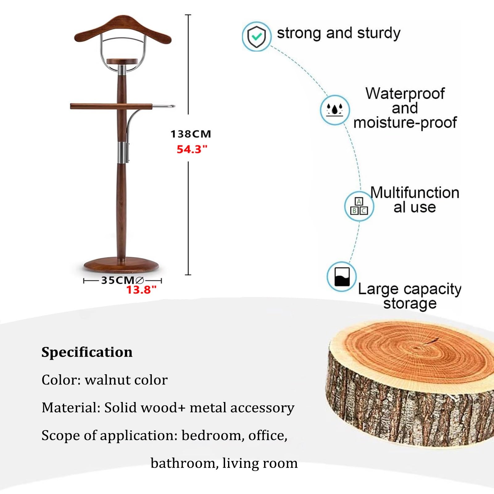 Ele Wood - Servomuto da uomo in legno massello con barra per pantaloni, per camera da letto, ufficio e soggiorno, in legno Ele Wood