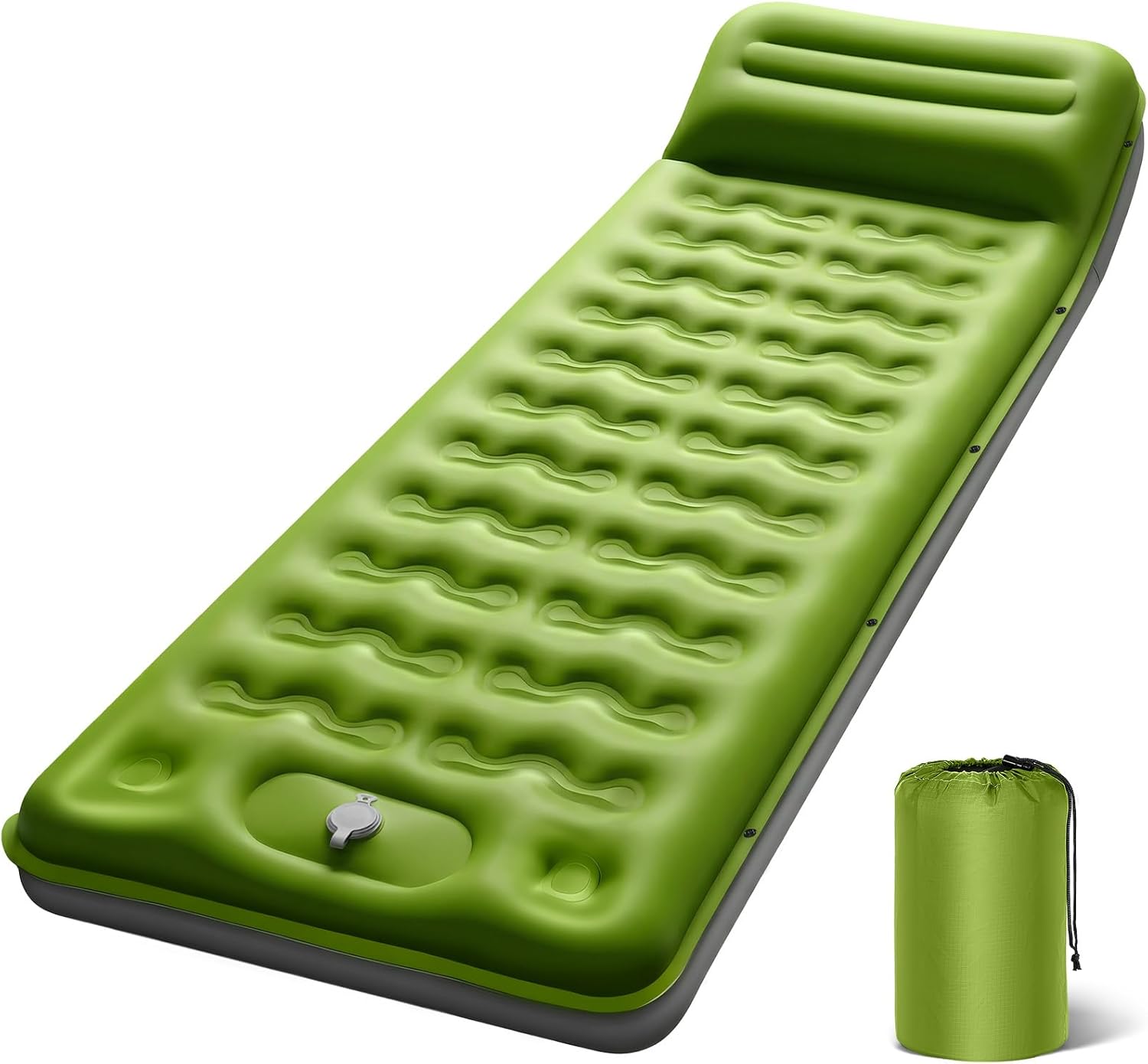 OGERY Sleeping Pad, Ultralight Inflating Sleeping Pad for Camping with Pillow Built-in Foot Pump, 6" Extra-Thick Reinforced Camping Pad for Hiking, Backpacking, Tent, Single,Green