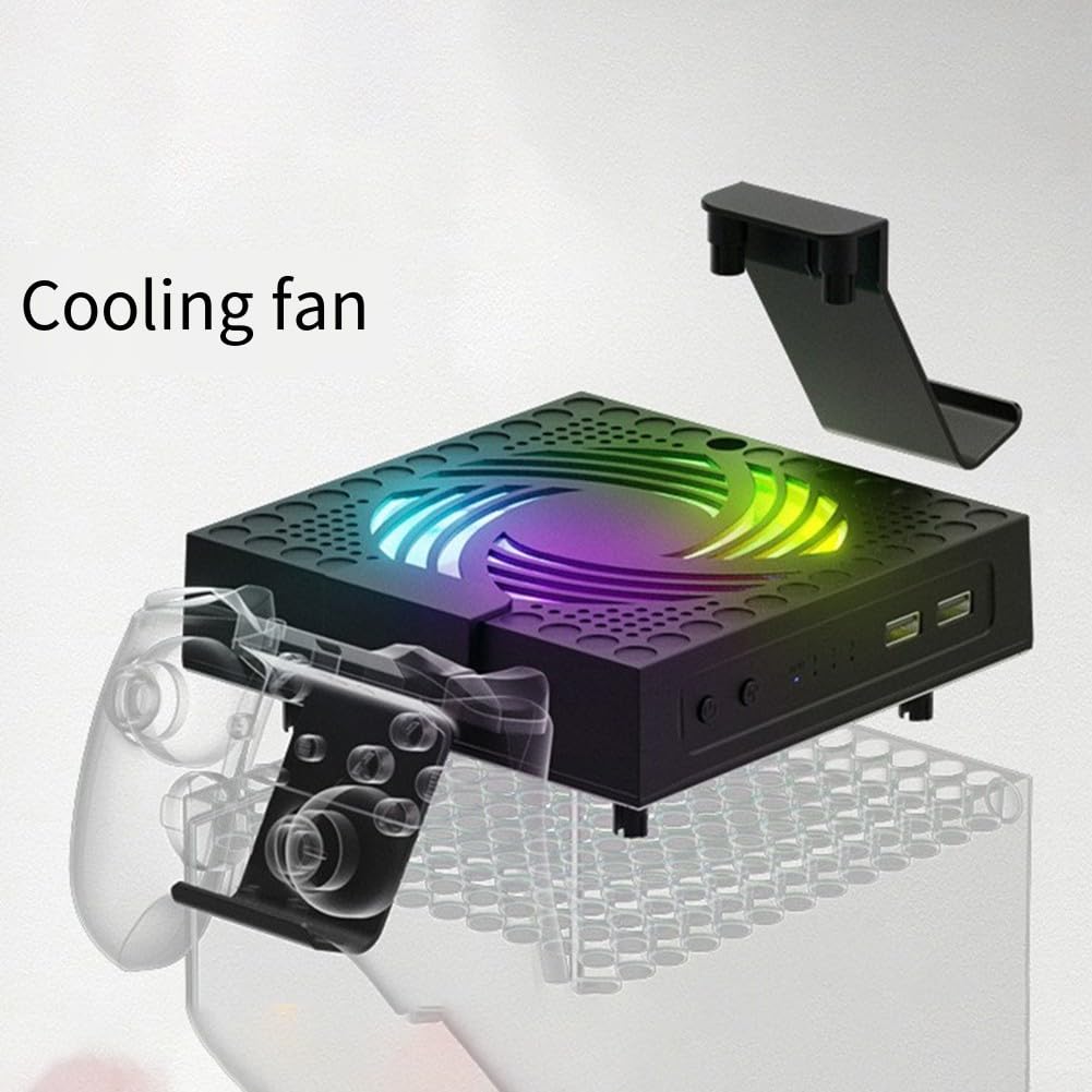 Ventilateur de refroidissement anti-poussière pour console Xbox Series X/S, avec lumières froides RVB 4 vitesses, ventilateur de refroidissement silencieux (blanc)