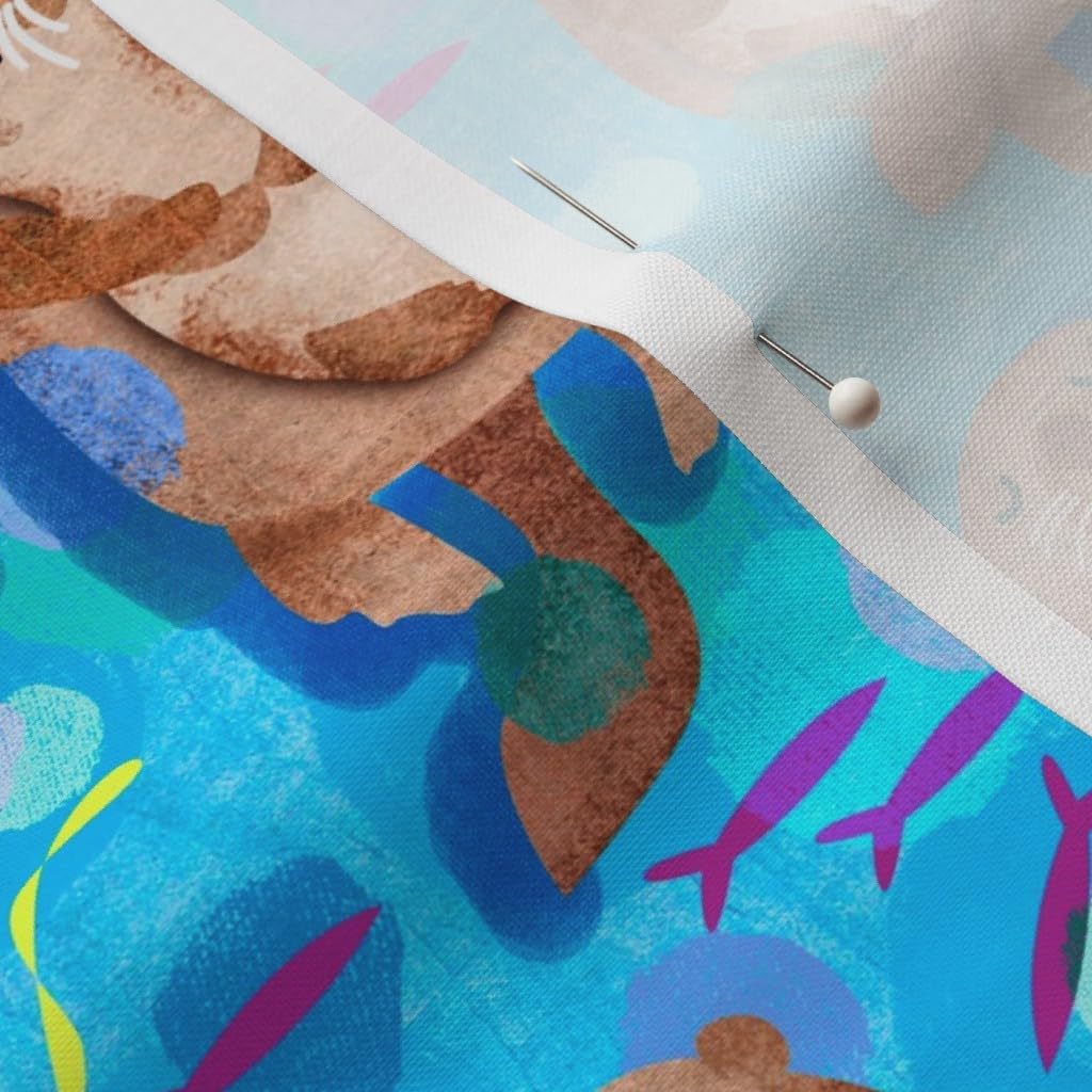 Spoonflower Fabric - Sweet Playful Otters Sea Aquatic Swimming Animals Watercolor Boy Girl Printed on Petal Signature Cotton Fabric by The Yard - Sewing Quilting Apparel Crafts Decor