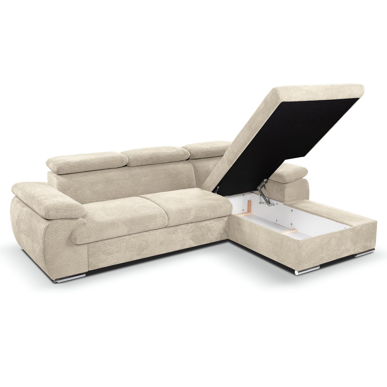 Canapé d'angle Droit Convertible Velours côtelé Beige avec têtières - KOST