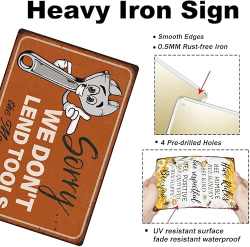 Miniatura 3 de Letreros de metal vintage de 8 x 12 pulgadas, letrero de metal con texto en inglés "We Don't Lend Tools" (We Don't Lend Tools), póster retro,