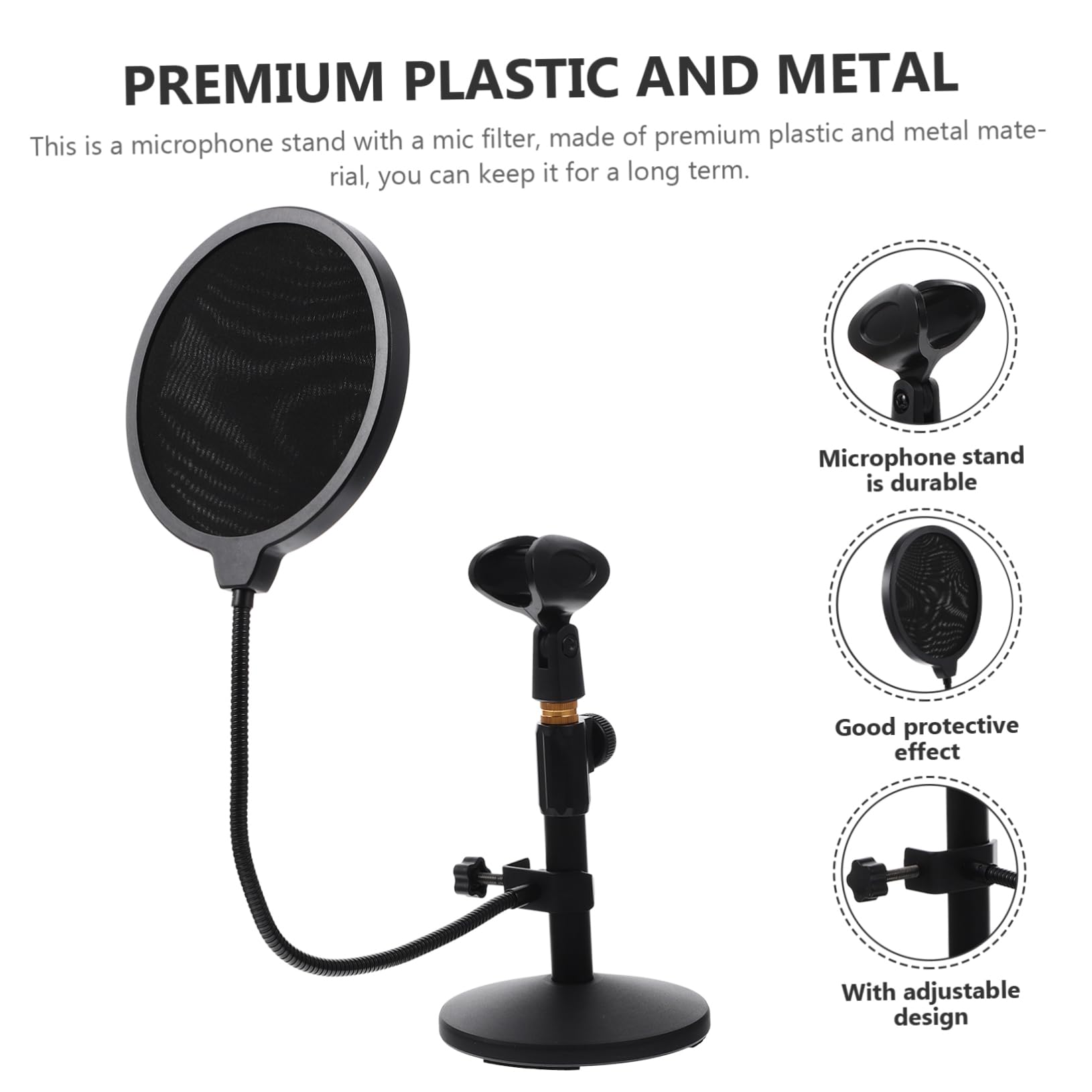 Soporte para Micrófono de Escritorio con Base Metálica Redonda, Diseño Estable y Protección contra Saliva y Polvo, Adecuado para Podcasting y Transmisiones en Directo