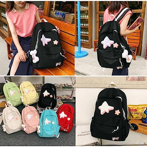 Kawaii Backpack with Star Patch and Cute Accessory Spacious and Multiple Compartments (Black)4