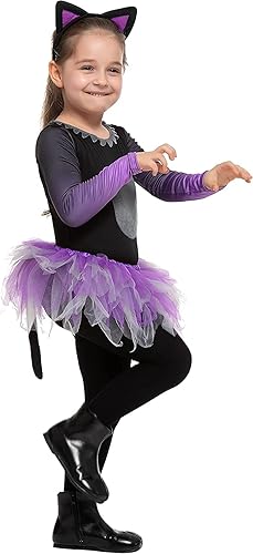 Spooktacular Creations Zwart kattenkostuum voor meisjes, getailleerde pluche outfit, mystic katachtige Halloween-kleding voor kinderen, meisjes, Halloween, cosplay, feest, rollenspel (klein (5-7 jaar