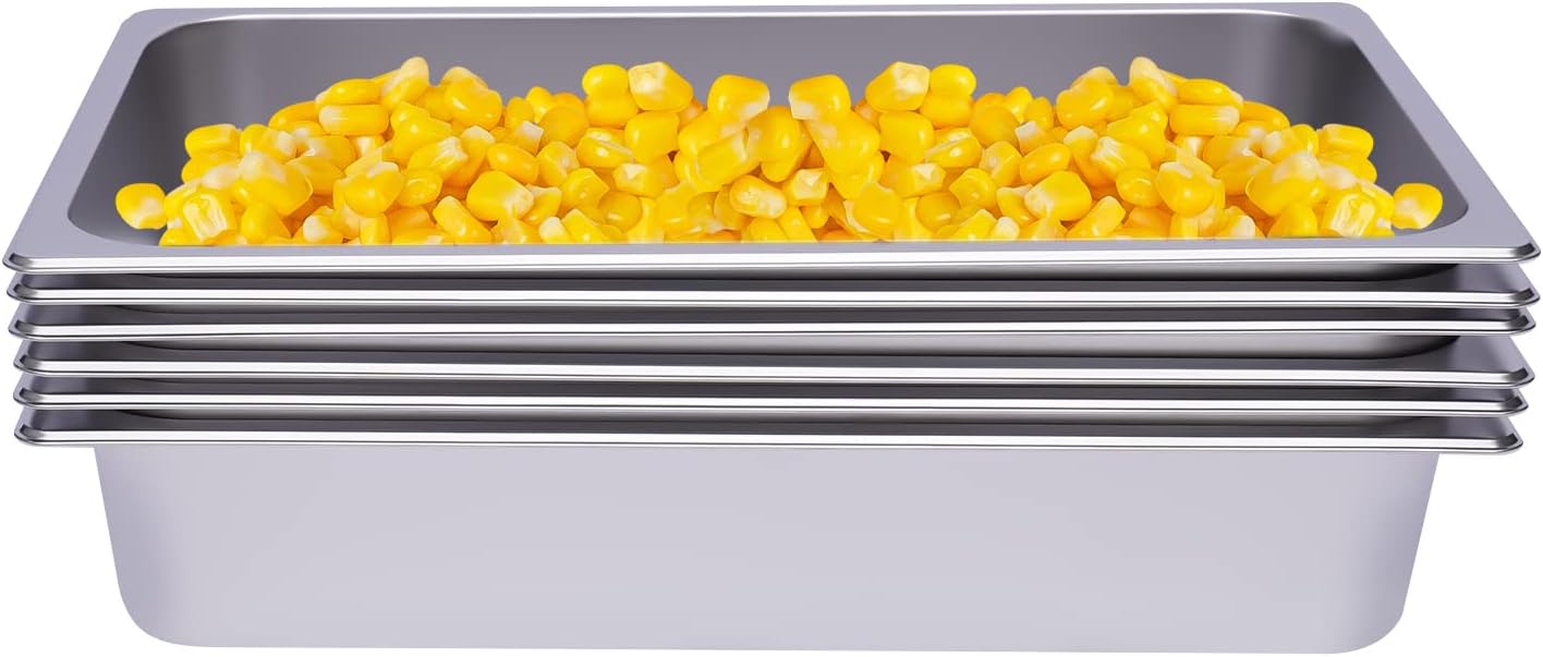 Full Size Steam Table Pans,6-Pack3.94inch Deep Restaurant Steam Table Pans Commercial,0.7mm/0.03inch Thick Stainless Steel Hotel Steaming Pans (20.87x12.99x3.94inch)