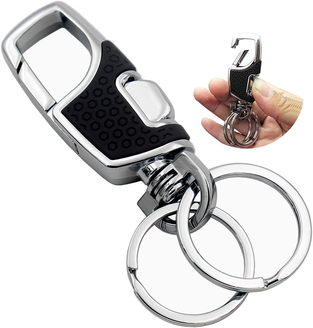 Lancher Key Chain with (2 Extra Key Rings and Gift Box) Heavy Duty Car Keychain for Men and Women - Black