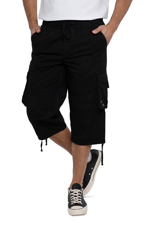 X RAY Men's%100 Cotton 18" Inseam Elastic Waistband Long Cargo Shorts, Below Knee Length (3/4) Men Cargo Short Pants | X Black by X RAY - Used condition - Image 4