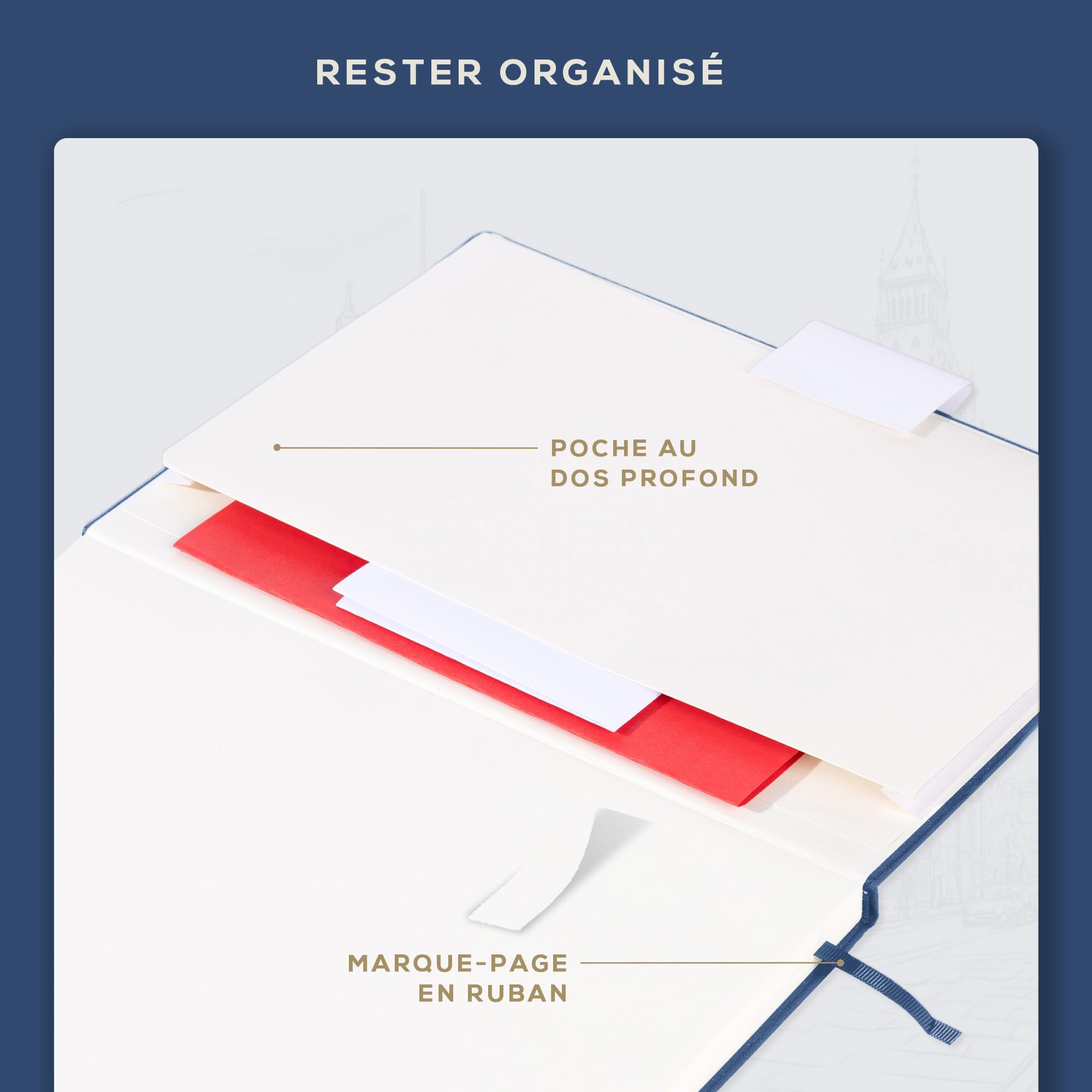 Beechmore Books Carnet de Notes Lignées XL A4 Bleu Marine Couverture Rigide Cuir Vegan Papier Ligné 120 g/m²