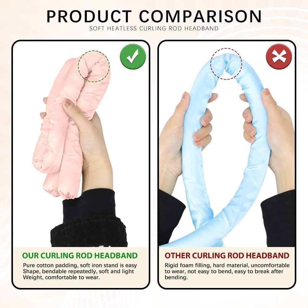 CARTENZA Heatless Curling Rod Headband for Long Hair, No Heat Hair Curler Rollers Set can Sleep in Overnight, Satin Curl Ribbon Hair Wrap with Scrunchie and Hair Clips Gets Natural Waves 2