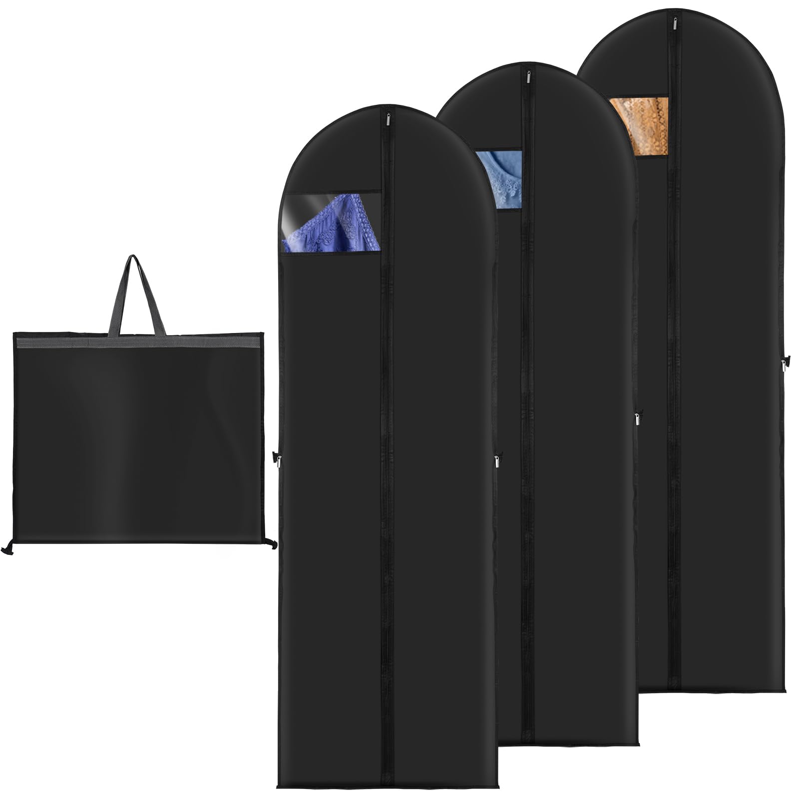 Pack of 3 Garment Bags Suit Long, 180 cm x 60 cm Transparent Garment Covers with Zip, Garment Bag Suit Travel Protective Cover for Dress, Long Coats, Business Suit Jacket