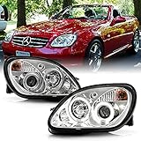ACANII - For [Halogen Model] 1998-2004 Mercedes Benz R170 SLK230 SLK320 LED Halo Chrome Projector Headlights Headlamps