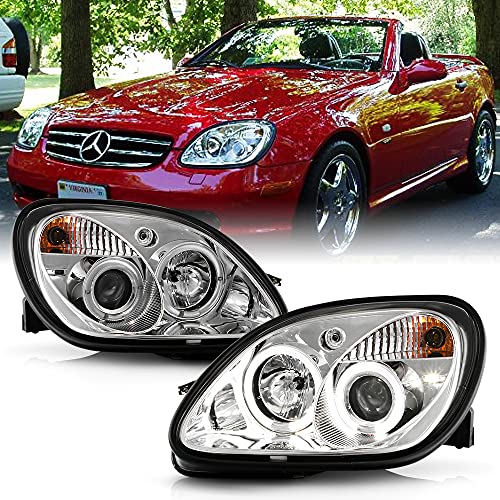 ACANII - For [Halogen Model] 1998-2004 Mercedes Benz R170 SLK230 SLK320 LED Halo Chrome Projector Headlights Headlamps