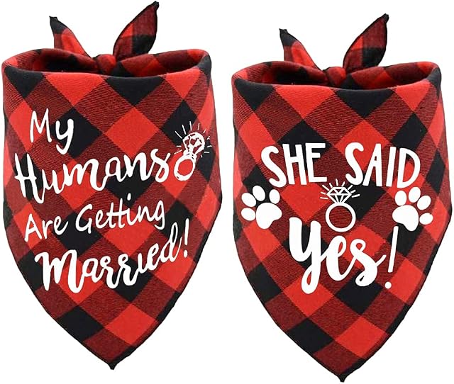 ASOCEA Dog Engagement Announcement Bandana Pet Plaid Wedding Scarf Accessories Puppy Kitty Triangle Bibs Kerchief My Humans are Getting Married Scarf & She Said Yes for Small Medium Large Dogs Cats