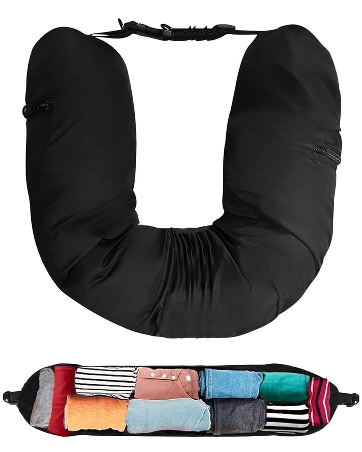 Cuscino Da Viaggio Riempibile - Multifunzione A U, Per Collo E Schiena, Impermeabile, Con Tra Colla - Foto 5