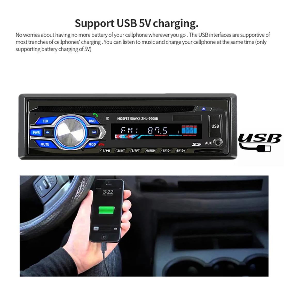 1 Din 12V Voiture Lecteur DVD CD véhicule MP3 stéréo Voiture Mains Libres Autoradio BT Audio Radio 5014 Voiture-Style télécommande sans Fil